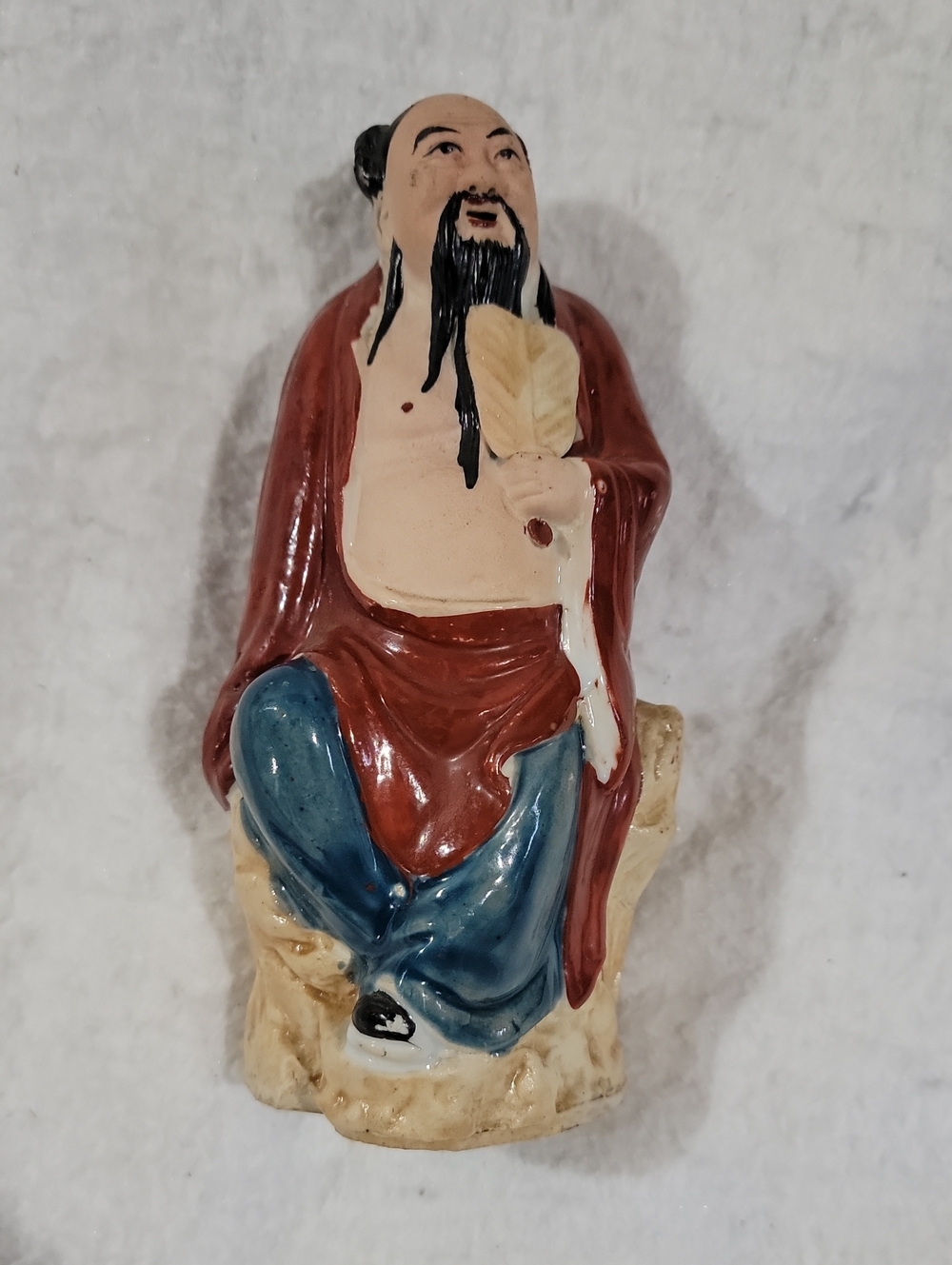 Vintage Hand Painted Ceramic Figurine - Taoist - Wise Elder - China - Folk Art